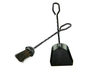 Dustpan and brush for cleaning ash isolated on white background. - obrazy, fototapety, plakaty