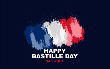 Happy Bastille Day, a national holiday celebrated on the 14th of july in france, greeting card poster design with abstract paint splatter flag shape decoration