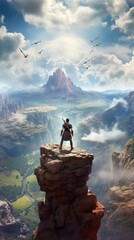 A man looking at a landscape from a mountain