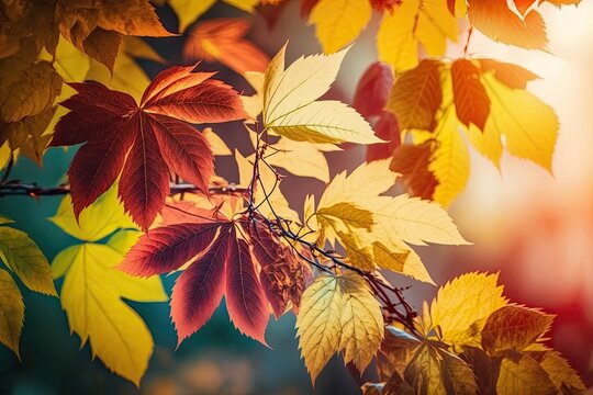 Autumn scene with vibrantly colored foliage. The Indian summer. Generative AI