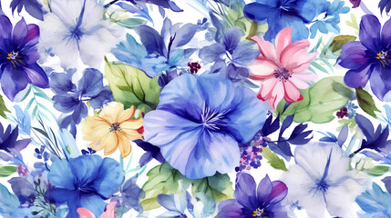 Vintage, retro texture with  blue flowers Watercolor background
