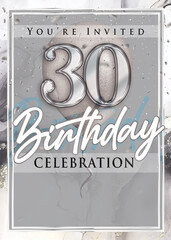 30th Birthday Party Invitation Template Silver Design