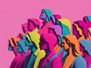Abstract people in rainbow colors lgbt on pink background. ai generative