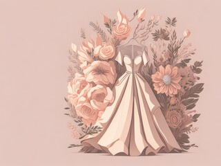 Banner of a wedding dress and bridal flowers. ai generative