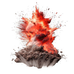 Big explosion with red and black smoke isolated on white created with Generative AI