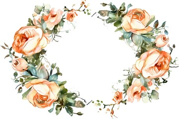 Fototapeta na wymiar delicate watercolor wreath composed of vibrant roses. Generative AI