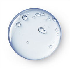 Circle drop of water, glycerin or cosmetic gel product sample isolated on white background, generative ai