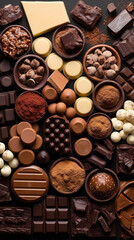 Fototapeta premium A table topped with lots of different types of chocolate. Generative AI.