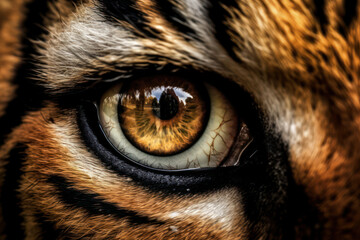 A close-up of a magnificent tiger, with piercing eyes and powerful presence, representing the beauty and strength of the animal kingdom - obrazy, fototapety, plakaty