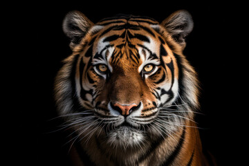 A close-up of a magnificent tiger, with piercing eyes and powerful presence, representing the beauty and strength of the animal kingdom