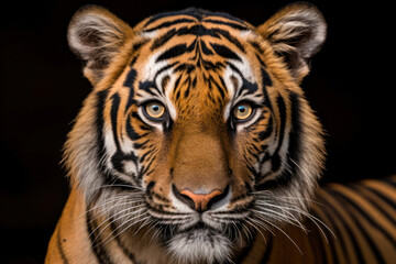 A close-up of a magnificent tiger, with piercing eyes and powerful presence, representing the beauty and strength of the animal kingdom