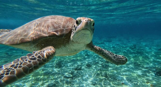 The green sea turtle swimming