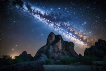 Fototapeta premium breathtaking view of the Milky Way galaxy shining in a starry night sky. Generative AI