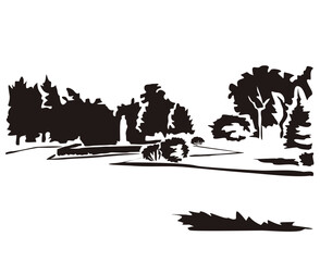 Fototapeta premium Formal landscape composition. Central entrance to the park from the street