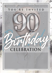 90th Birthday Party Invitation Template Silver Design