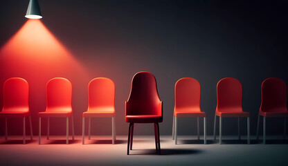 Job interview best concepts. Row of red chairs. Generated AI