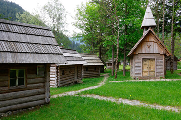 Traditional wooden architecture in Luce resort, Slovenia, Europe