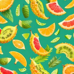 Discover the Magic of AI-Created Artwork: Vibrant Illustration Showcasing Citrus Fruits and the Bountiful Red Berries of the Summer
