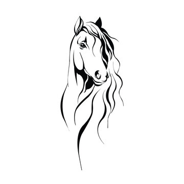 horse head silhouette line vector