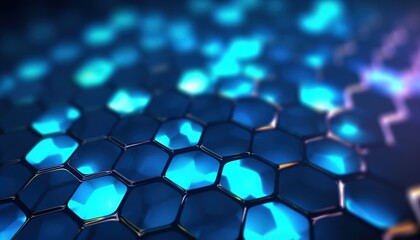 Digital geometry hexagons in neon lights style. Generative AI