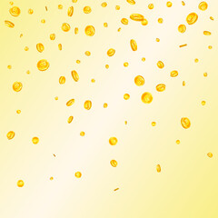 Thai baht coins falling. Gold scattered THB