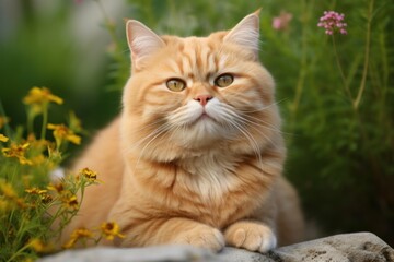 Naklejka na ściany i meble Portrait of a cute cat looking away. Highland fold cat breed. Generative AI