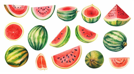 fruits watercolor illustration stickers, generative ai