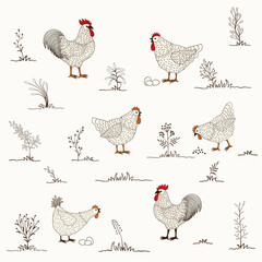 Cute pattern with cartoon chicken - 613649189