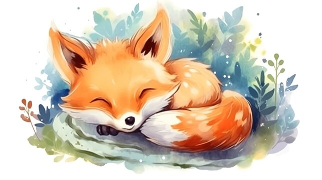 fox illustration, for kids, cute and dreamy, animation, cartoon figures.Generative AI