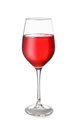 Glass of red wine on white background