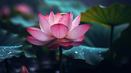 lotus flower with misty rainy season A professional photography should use a high - quality Generative AI