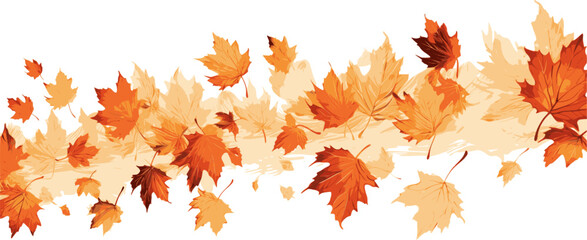 Illustration composition of colorful fall leaves on white for Thanksgiving invitation, border or background with copy space.