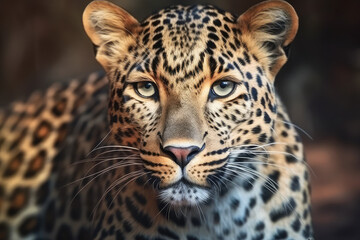 Fototapeta na wymiar Leopard on the background of the sunset in the desert tropics, animal. generative ai