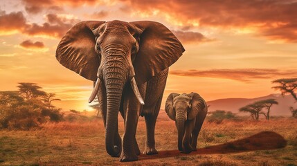 Fototapeta na wymiar Amazing african elephants at sunset concept A professional photography should use a high - quality Generative AI