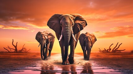 Fototapeta na wymiar Amazing african elephants at sunset concept A professional photography should use a high - quality Generative AI
