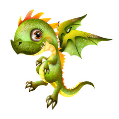 Dragon illustration, cute green dragon, 2024 year of the Dragon, green dragon