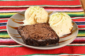 ice cream with brownie cream ice cream balls with chocolate cake