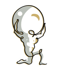 One line drawing of Atlas Holding World.
One continuous line drawing of Atlas Lifting Globe.