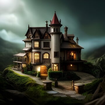 Vintage styled building in attractive, atmospheric lighting