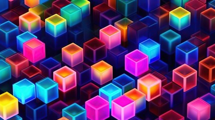 Neon Photo isometric cubes seamless pattern 3d render cubes backgroundA professional photography should use a high - quality Generative AI