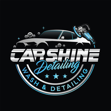 Mobile valeting and detailing service company circular logo with car and buffer