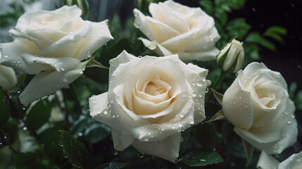 Fototapeta na wymiar White roses neatly arranged in a beautiful floral wallpaper