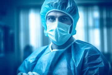 Portrait of a doctor wearing surgical mask and gloves, doctor, hospital Generative AI