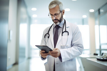 Doctor using a digital tablet to access electronic medical records, doctor, hospital Generative AI