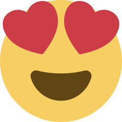 Smiling Face with Heart-Eyes emoji vector icon. A yellow face with an open smile, sometimes showing teeth, and red, cartoon-styled hearts for eyes. Often conveys enthusiastic feelings of love.