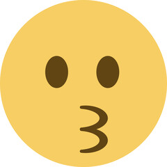 Kissing Face emoji icon. A yellow face with simple, open eyes and puckered lips giving a kiss. Commonly conveys sentiments of love and affection.