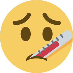 Top quality emoticon. Thermometer in mouth emoji. Sick emoticon with high fever. Yellow face emoji. Popular element.