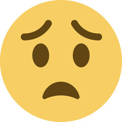 Fototapeta premium Worried Face emoji vector icon. A yellow face with open eyes, raised or furrowed eyebrows, and a broad frown.