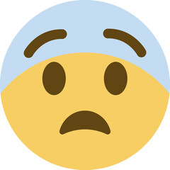 Fototapeta premium Screaming in fear emoji. Horror and fright emoticon. Face with blue forehead, big scared eyes and long, open mouth.