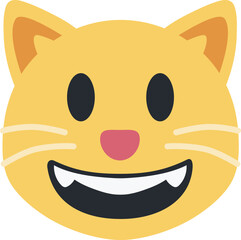Grinning Cat vector emoji icon. A cartoon cat variant of Grinning Face. Depicted as yellow on major platforms.